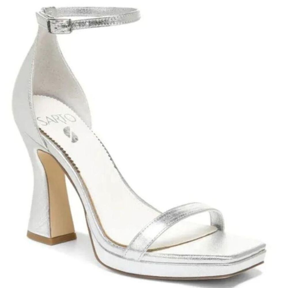 Sarto Platform Heeled Sandals 8 Wedding Bridal Formal Party Disco Silver Dolores